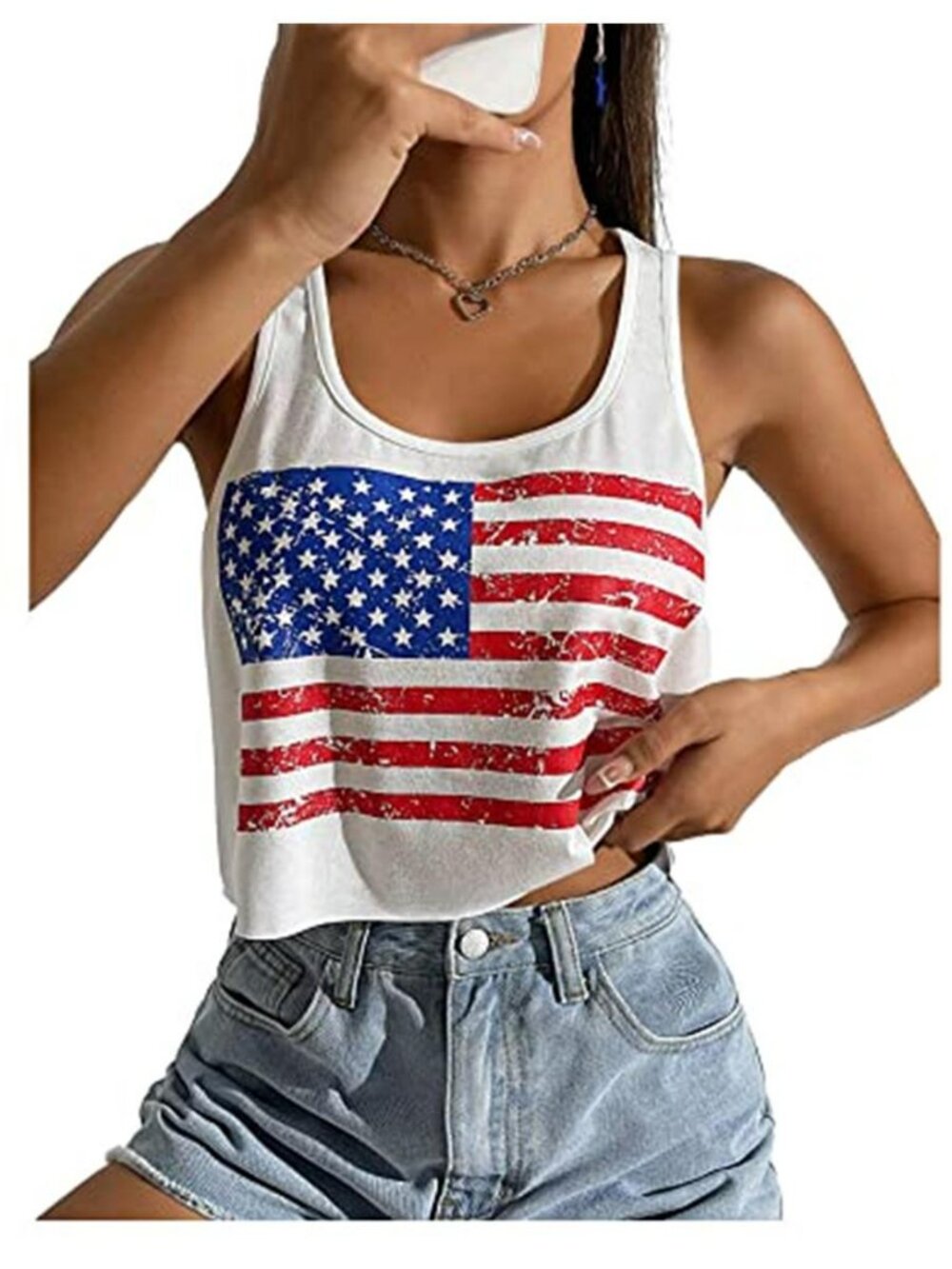Patriotic USA Flag Cropped Tank Top